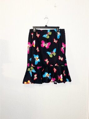 Black Butterfly Print Ruffled Hem Skirt sz - M/L